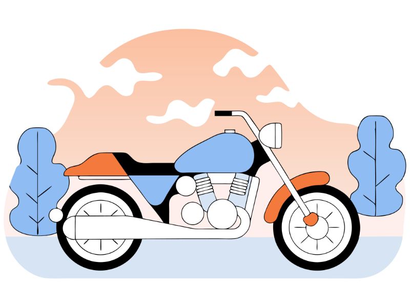 Illustrazione vettoriale di una moto su sfondo bianco con elementi estivi