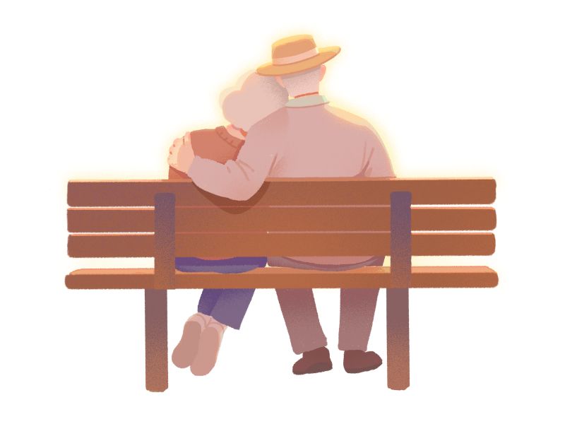 Illustrazione completa di una coppia anziana che si abbraccia